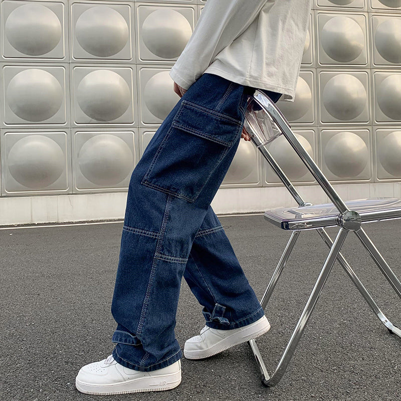 Men Wide Leg Jeans Hip Hop Casual Men's Straight Baggy Denim Pants