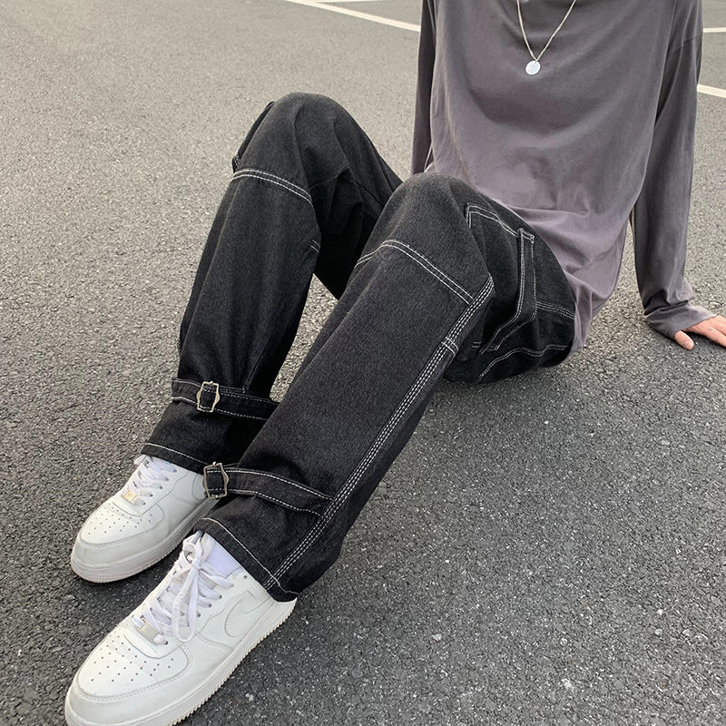 Men Wide Leg Jeans Hip Hop Casual Men's Straight Baggy Denim Pants