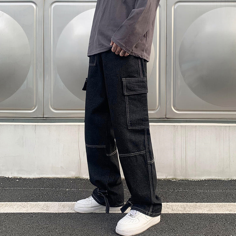 Men Wide Leg Jeans Hip Hop Casual Men's Straight Baggy Denim Pants