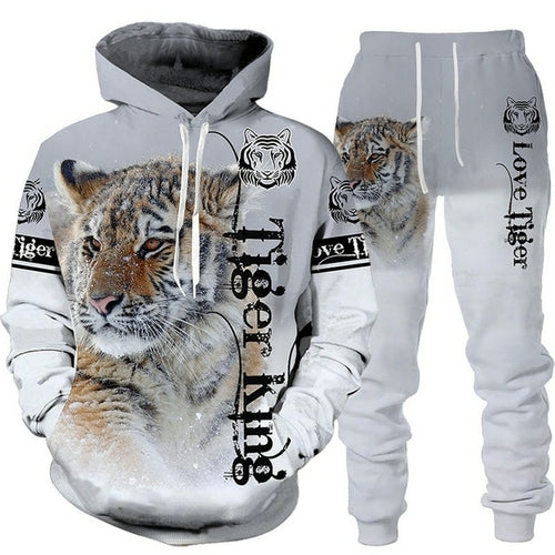 New Animal 3d Tiger Printed Hoodie + Pants Suit Cool Men/women 2 Pcs