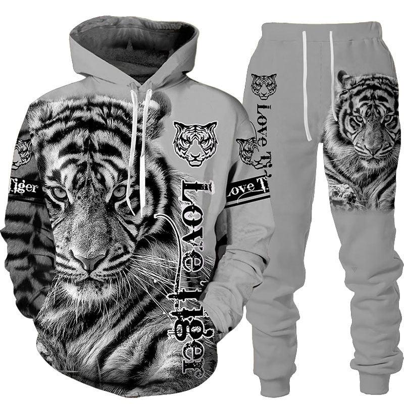 New Animal 3d Tiger Printed Hoodie + Pants Suit Cool Men/women 2 Pcs