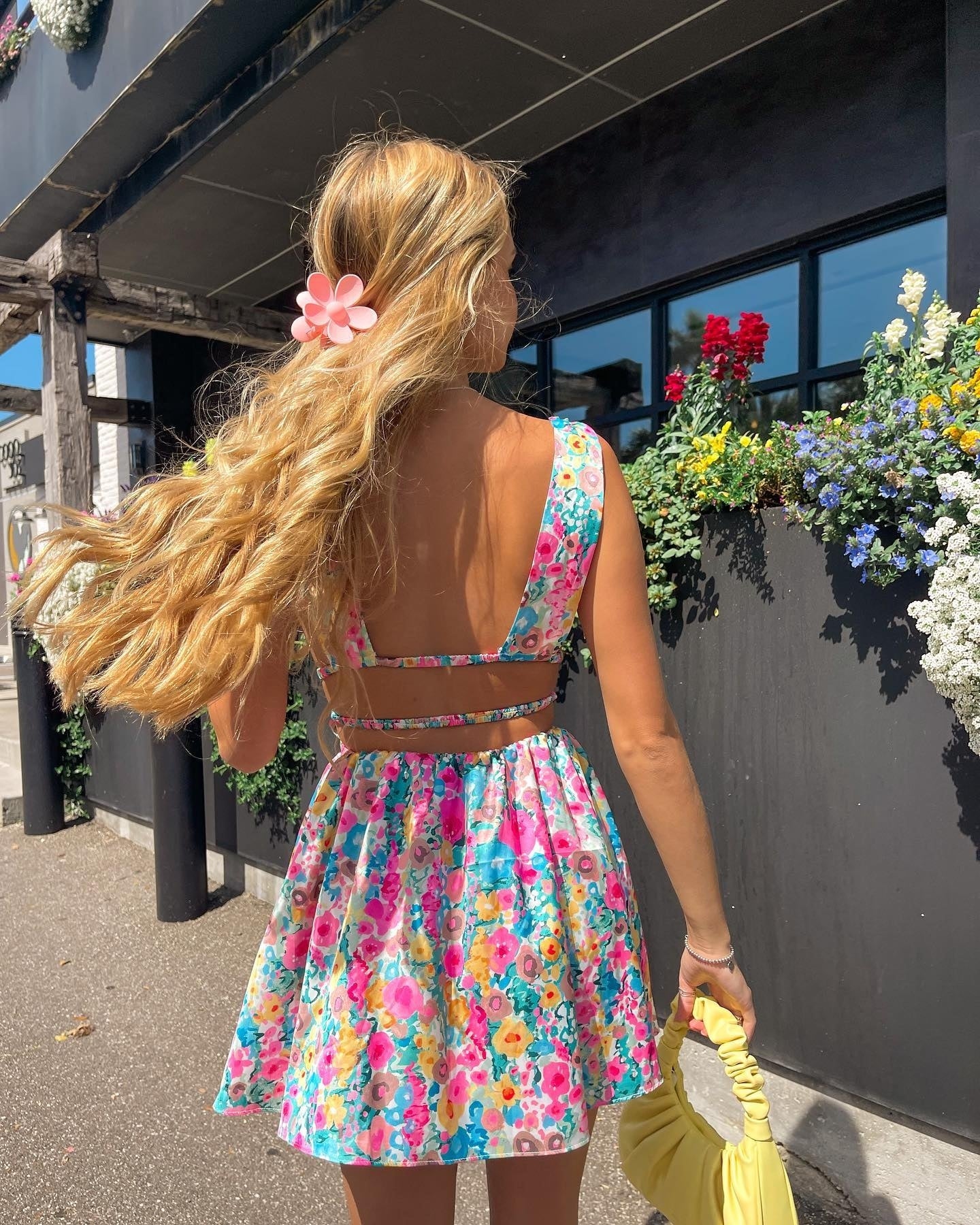 New Backless Sexy Women Mini Dress Sleeveless V Neck Backless Flower