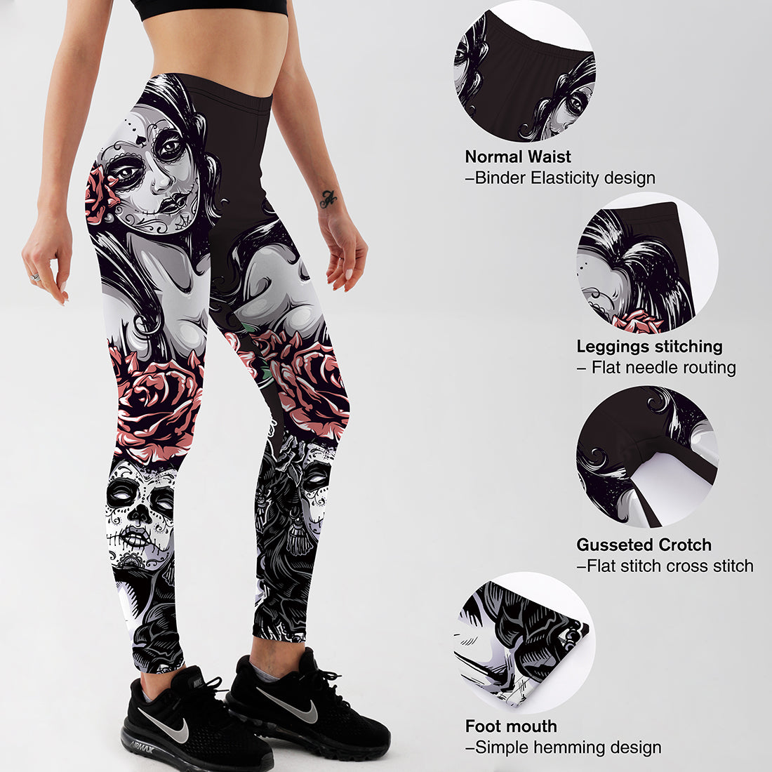 Qickitout New Arrival Women Leggings Sexy Girl With Roses Printed