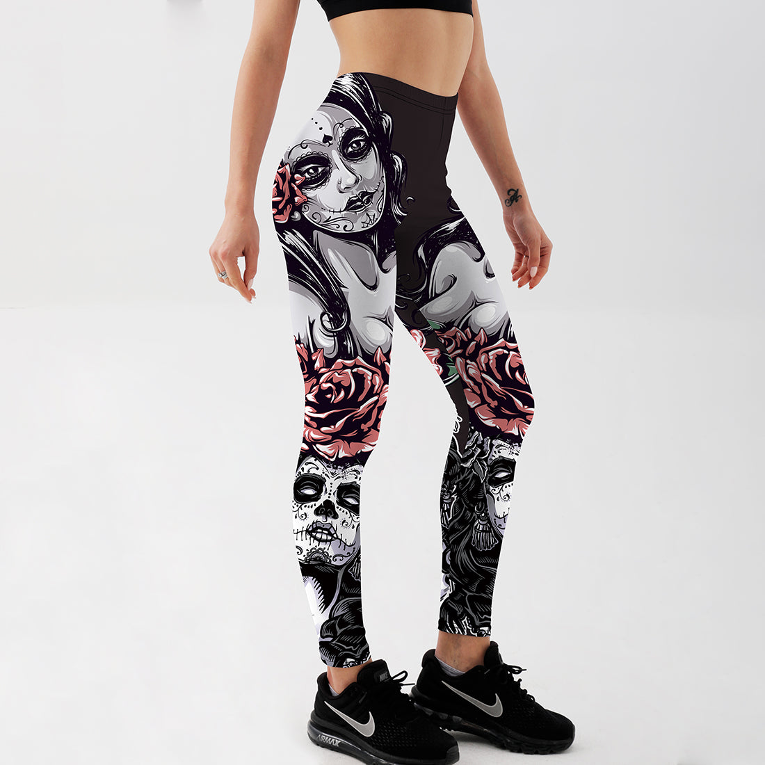 Qickitout New Arrival Women Leggings Sexy Girl With Roses Printed