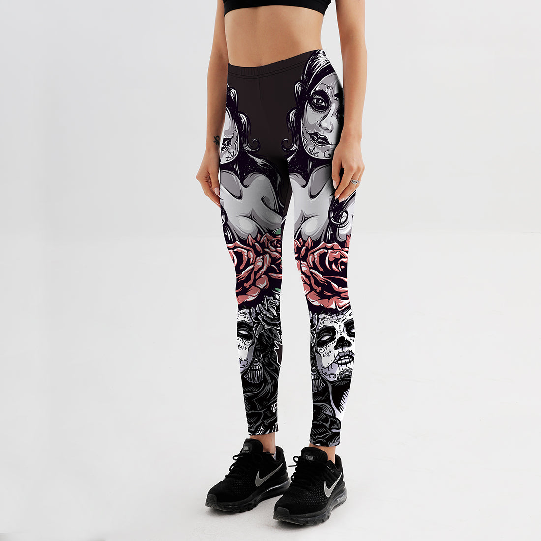 Qickitout New Arrival Women Leggings Sexy Girl With Roses Printed