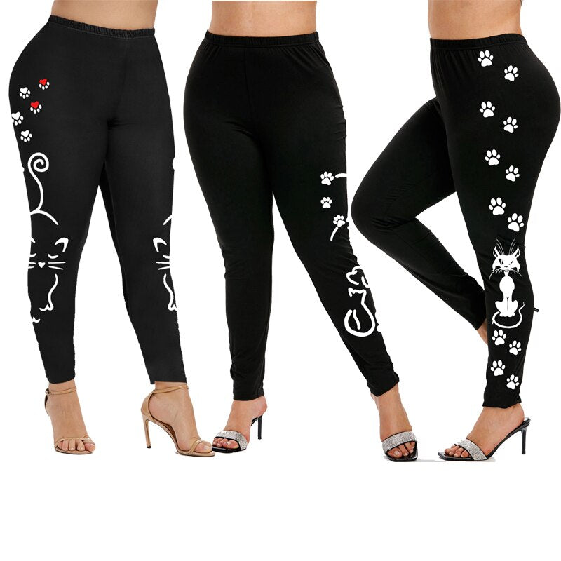 Rosegal S-5xl Leggings For Women Cute Cartoon Cat Paw Footprints