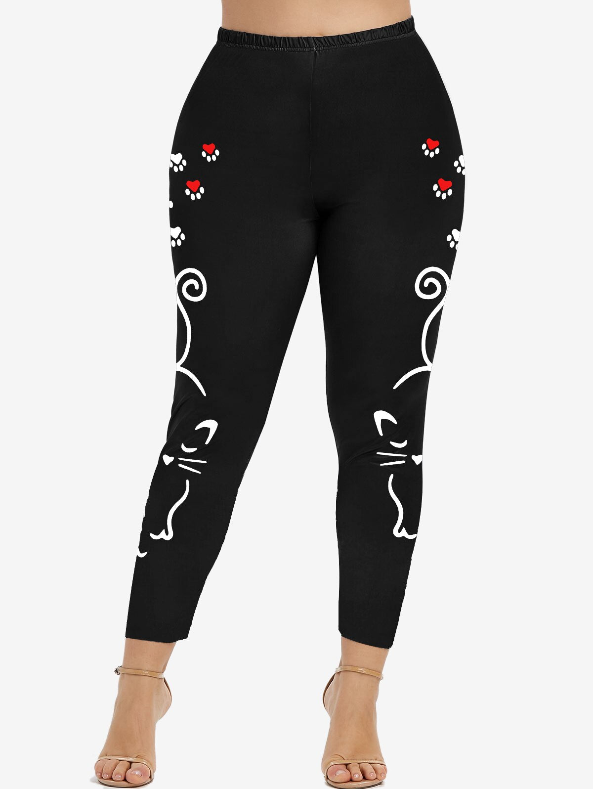 Rosegal S-5xl Leggings For Women Cute Cartoon Cat Paw Footprints