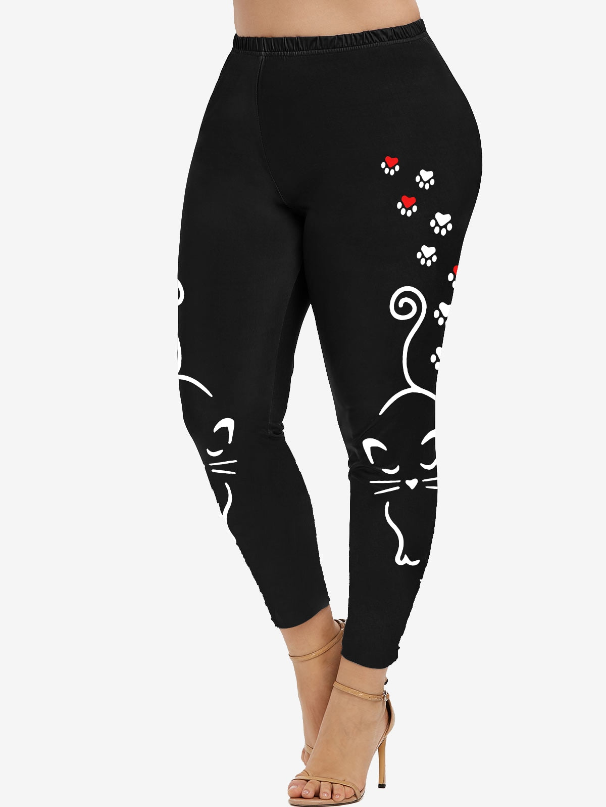 Rosegal S-5xl Leggings For Women Cute Cartoon Cat Paw Footprints