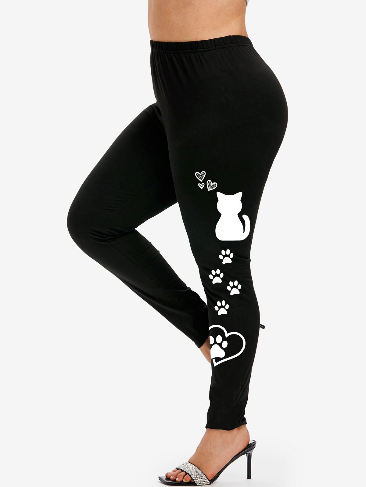 Rosegal S-5xl Leggings For Women Cute Cartoon Cat Paw Footprints