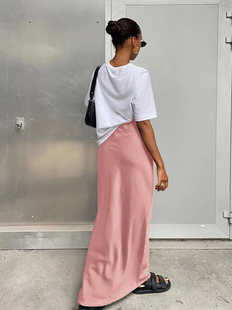 Elegant Satin Black Trumpet Skirts Fashion Slim High Waist Skirts
