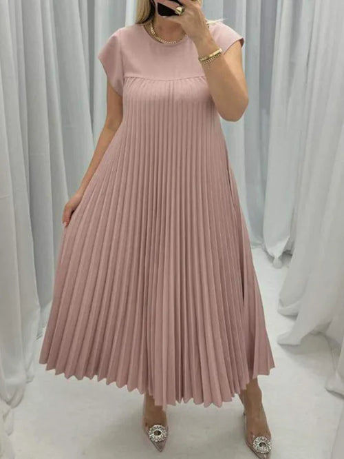 Spring And Summer New Fashionable Women's Round Neck Pleated Maxi