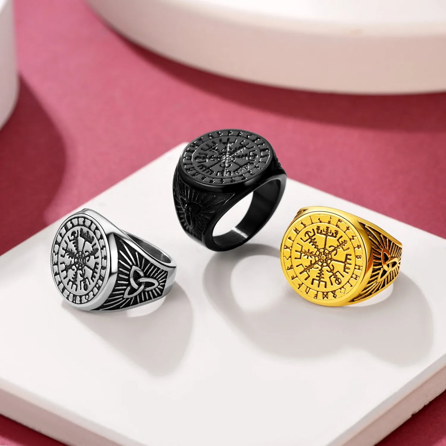 Norse Ring Men Signet s Viking Jewellery Runic Compass Vegvisir Thumb