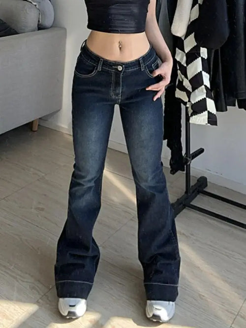 New Flare Jeans Women's Low Waist Trousers Vintage Aesthetic Denim