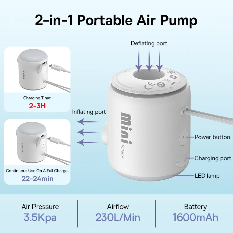 Baseus Air Pump Wireless Air Compressor Camping Inflatable Deflate