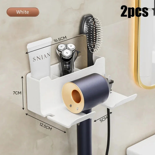 Wall mounted non perforated hair dryer storage rack Bathroom hair