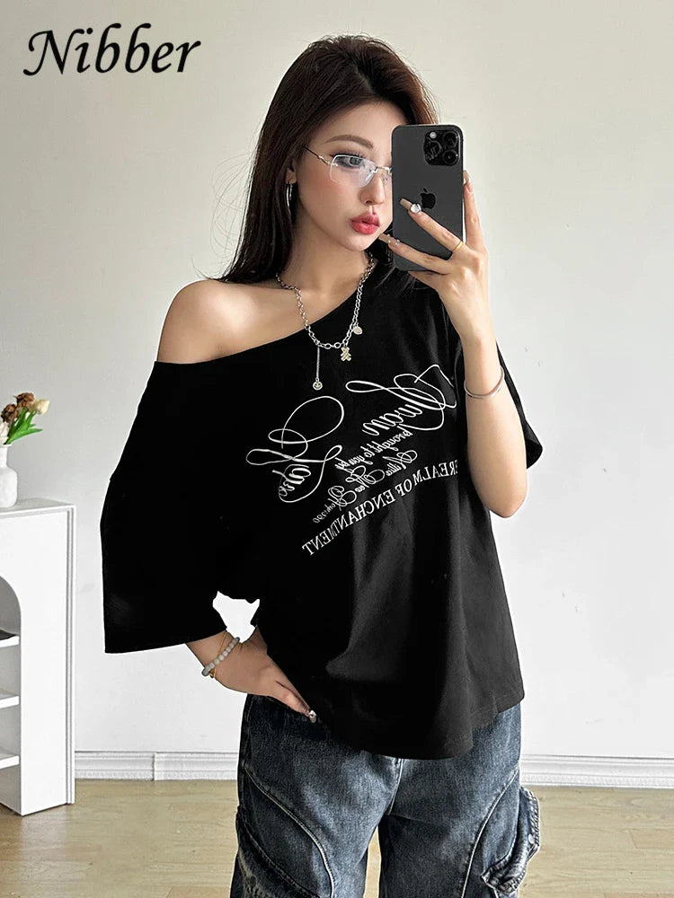 Nibber Casual Relax Woman T-shirt Letter 2024 Women Hot New Versatile