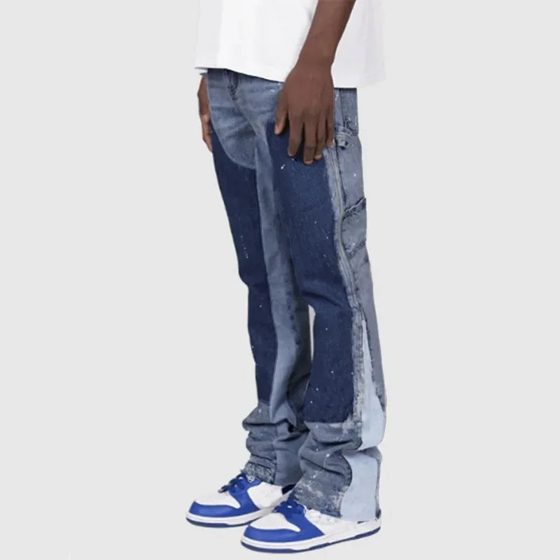 Y2k Jeans Men Painting Patch Baggy Stacked Jeans Fashion Work Wear