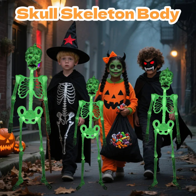 90cm Halloween Skeleton Decoration Human Shape Luminous Full Body Poseable Movable Skeleton Outdoor Haunted House Party DIY Prop