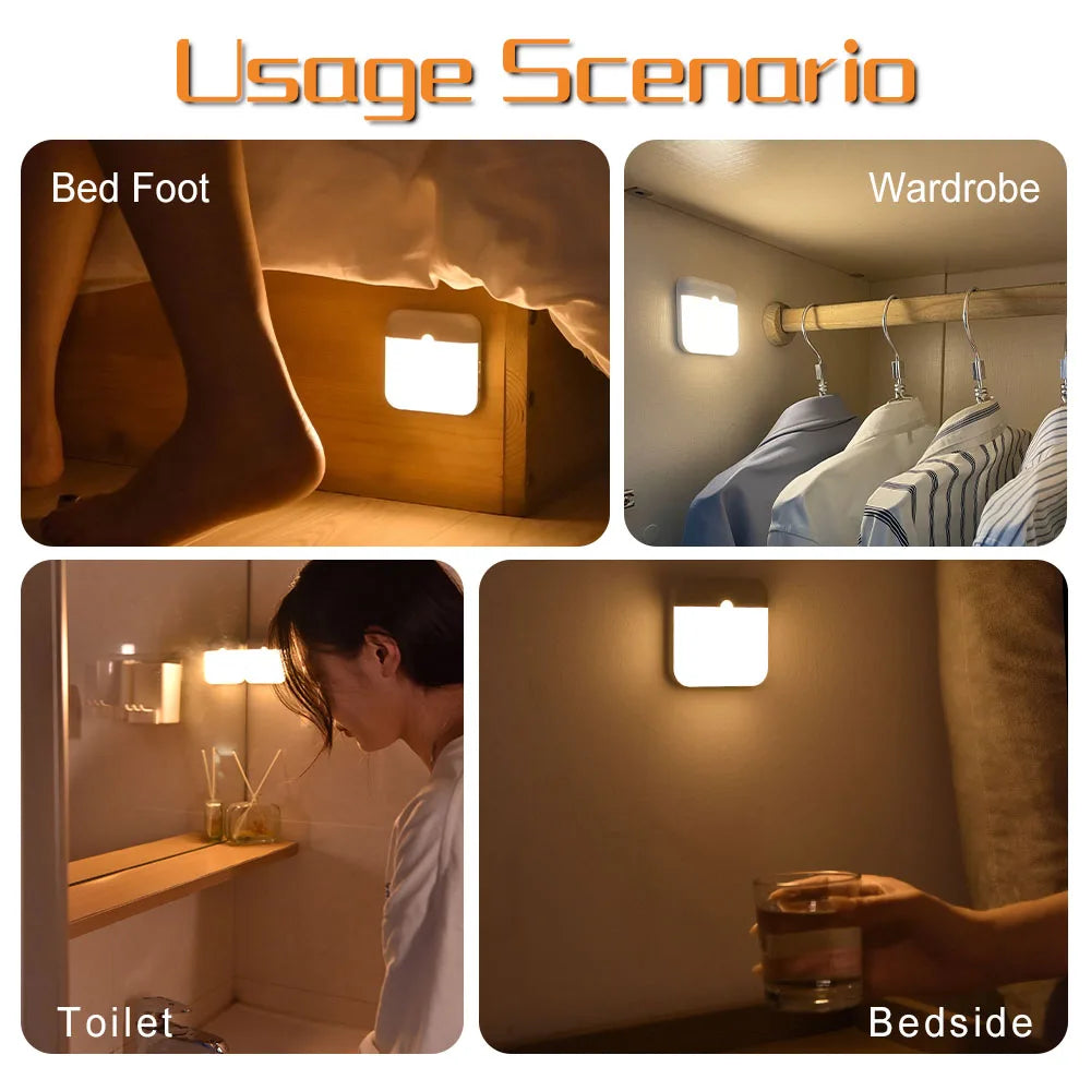 Motion Sensor Led Light Usb TYPE-C Charging Square Lamp for Bedroom