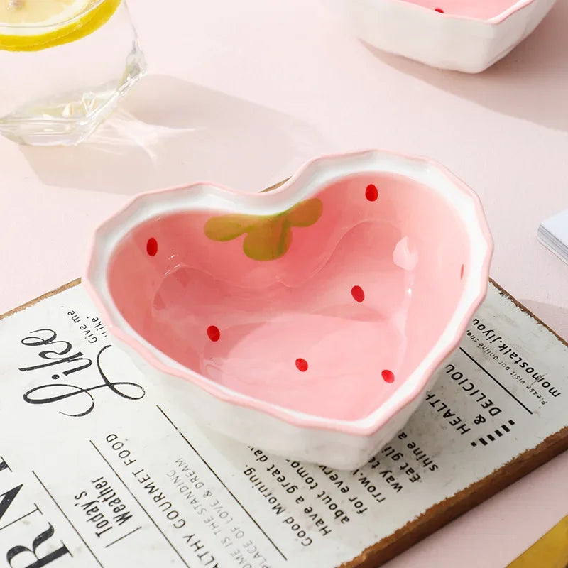 Strawberry Ramen Bowls and Spoons Creative Ceramics Anti-scald Instant