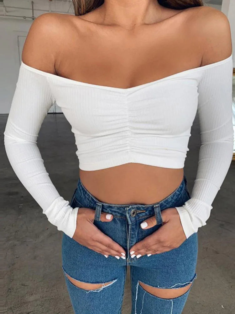 Women T-shirts sexy and club fashion female T-shirt long sleeve off