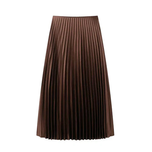 HXAO Women's Pleated Skirt Summer Brown Ruffle Skirt Cylinder Pleats