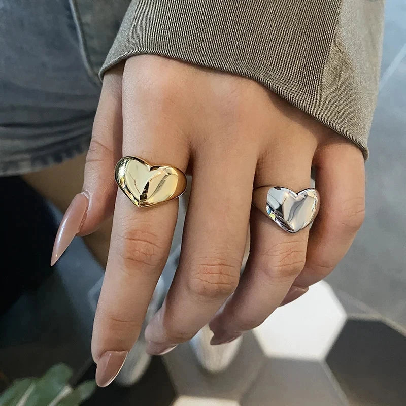 Stainless Steel Simple Smooth Metal Heart Ring for Women Men Y2K