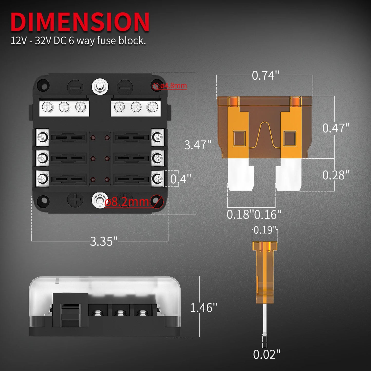 12V 6-Way Blade Fuse Block with LED Indicator Waterproof Protection