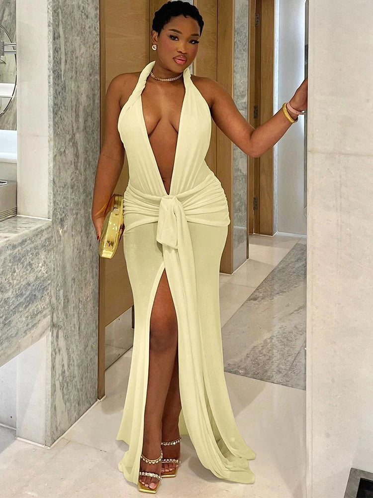 Nibber Elegant Peach Buttocks Sexy Dress Women Halter 2025 Summer Sexy