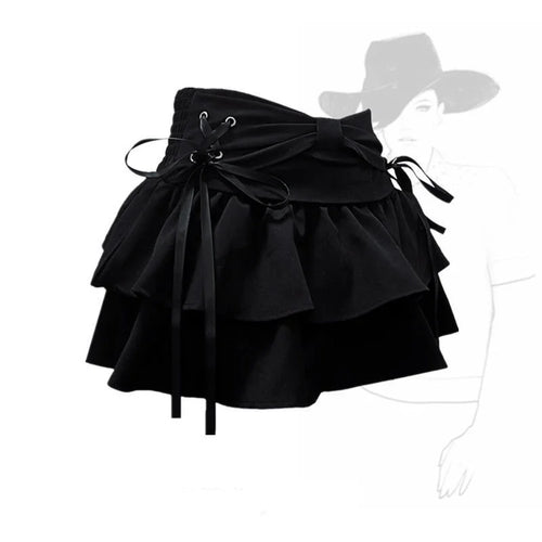 Blue Denim Pleated Skirt Bow Fold Design Women's A-line Short Skirt