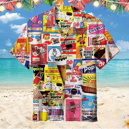 2024 Hawaiian Shirt For Men Summer Ice Cream T-Shirt Beach Prints