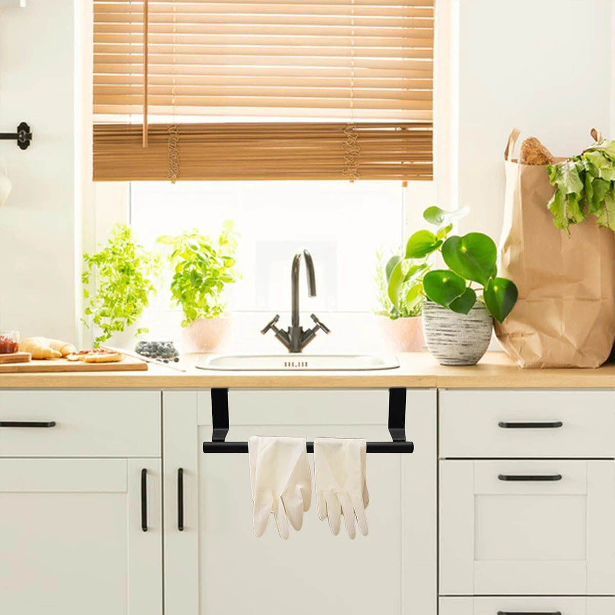 Black Towel Rack No Drilling 23CM Hanging Kitchen Towel Rack Cabinet