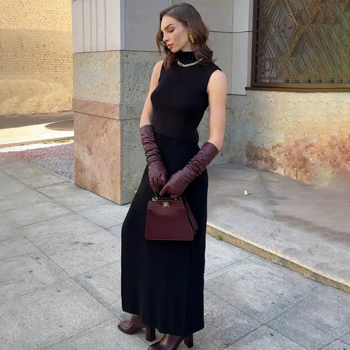 Tuularose Elegant Long Skirt Two-piece Set Women's Sleeveless Knitted