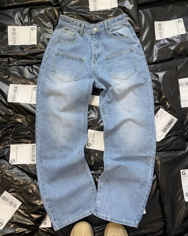 Y2K pants men Baggy Harajuku cherry blossom print pattern jeans Hip