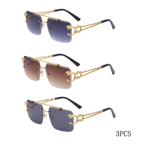Fashion Metal Leopard Rimless Sunglasses Double Bridges Gradient Ocean