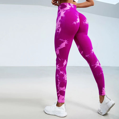 QK S-L Women Dye Seamless Yoga Pants High Waist Leggings Scrunch Gym
