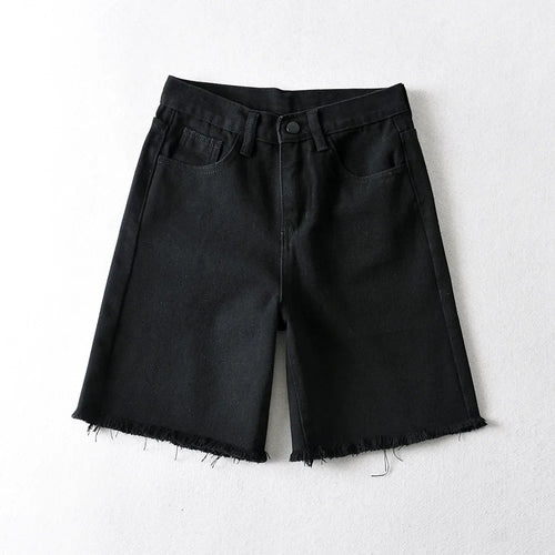 Women High Waist Wide Leg Denim Shorts Tassel 2024 Summer Fashion