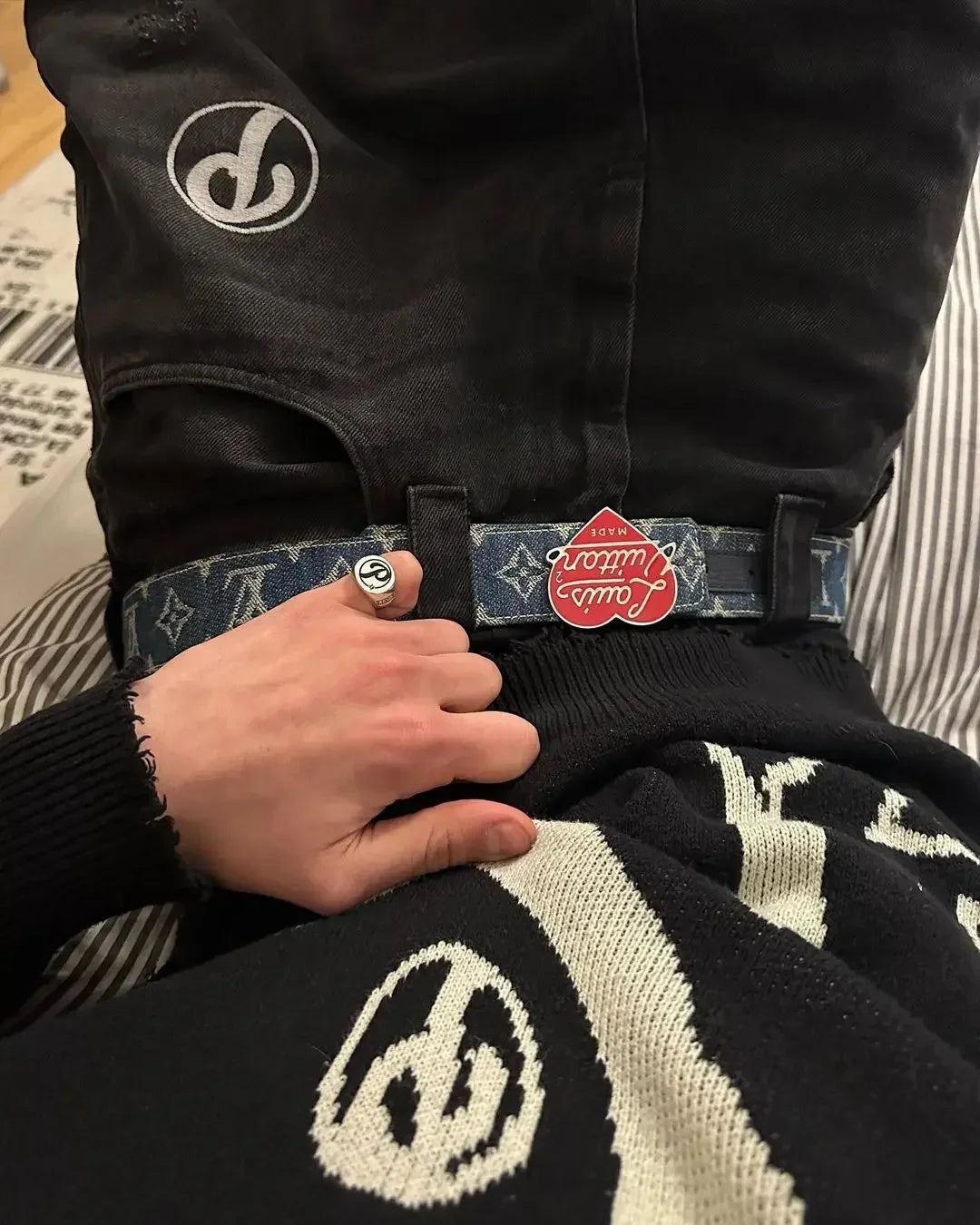 Y2K Men blue letter printed jeans high-end fashion hip-hop trend