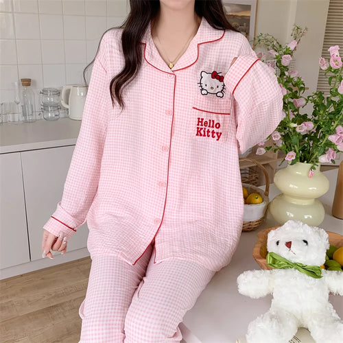 Cartoon Sanrio Hello Kitty pajamas, pure cotton long-sleeved trousers