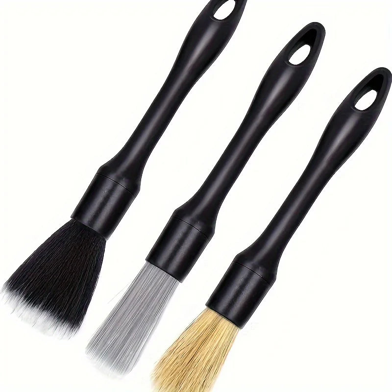 3PCS Automotive Interior Detail Brush Set Soft Synthetic Wool
