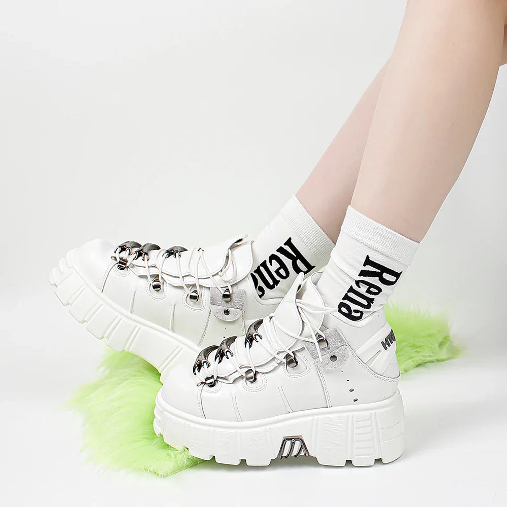 New 2024 Brand Punk Style Women Shoes Lace-up heel height 6CM Platform