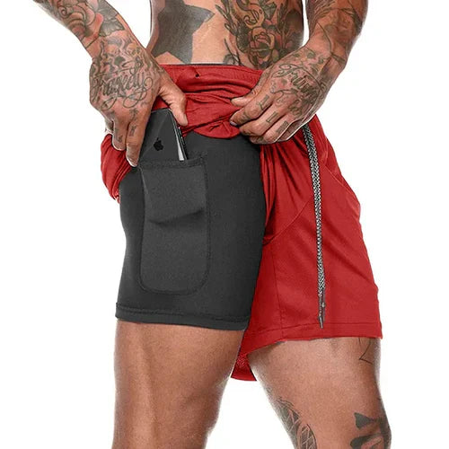 Men Sport Shorts Sportswear Double-deck Running Shorts 2 In 1 Beach