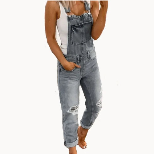 Hot Sale Suspenders Denim Jumpsuit For Women Fashion Ripped Jeans