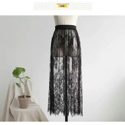 2 Length Elegant Black Skirt White Lace Transparent Long Tulle Skirt