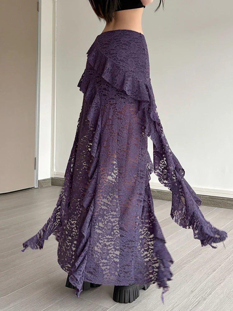 Nibber Tassels Women Skirts Irregular Hem Multi-Layered Ruffles Lace