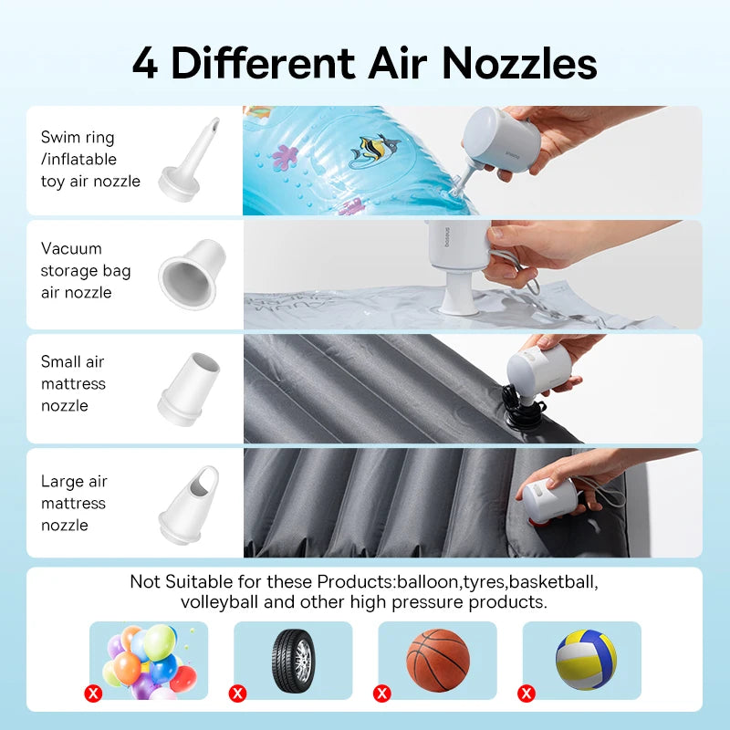 Baseus Air Pump Wireless Air Compressor Camping Inflatable Deflate