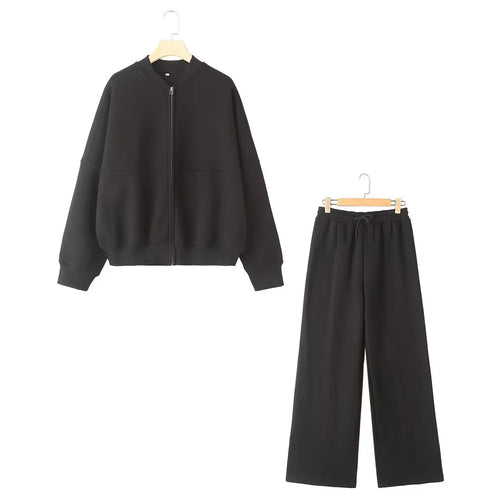 TRAFZA Women's 2-piece Retro Solid Color Zipper Bomber Jacket