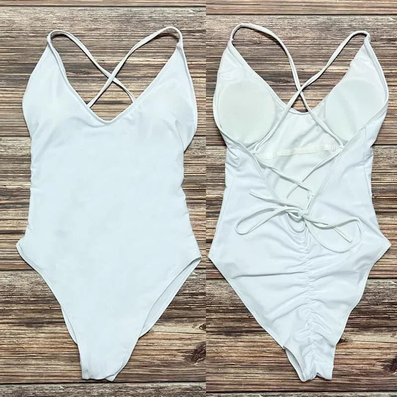 S-3XL Padded One Piece Swimsuit Women Swimwear Solid Bathing Suit