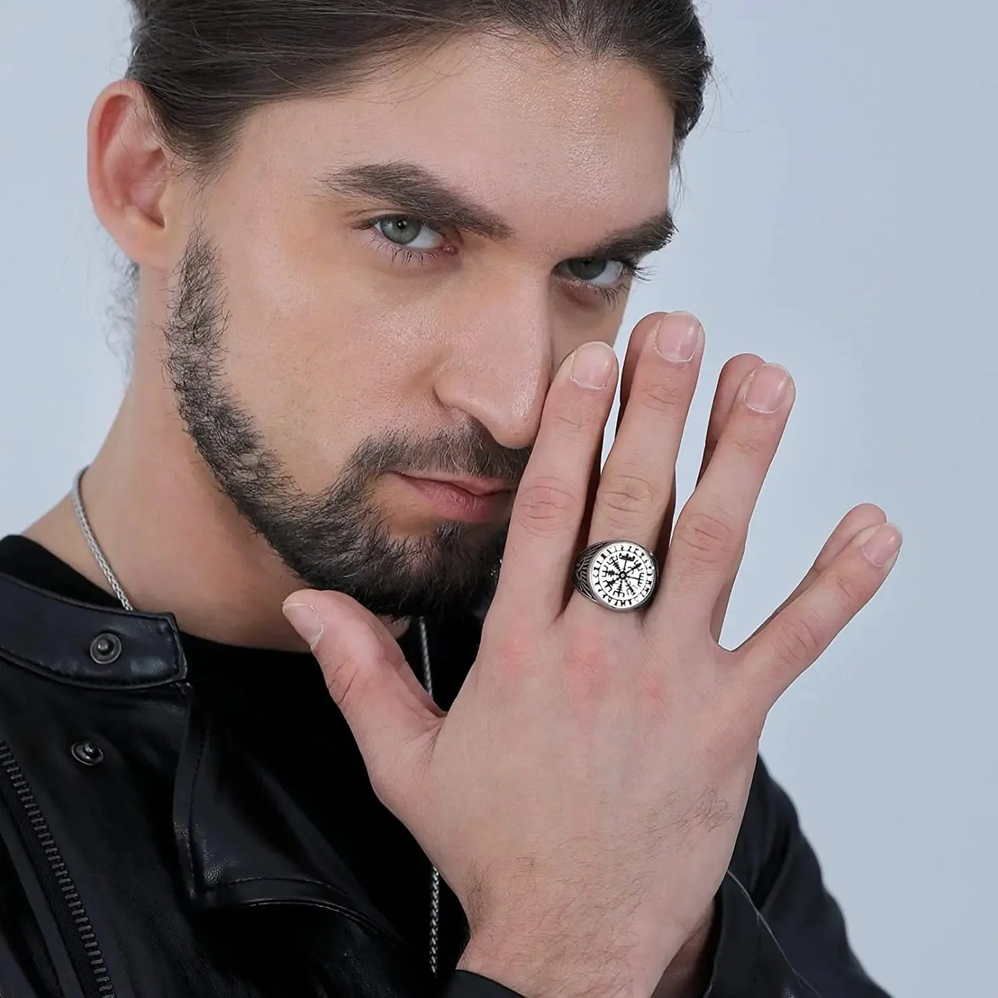 Norse Ring Men Signet s Viking Jewellery Runic Compass Vegvisir Thumb