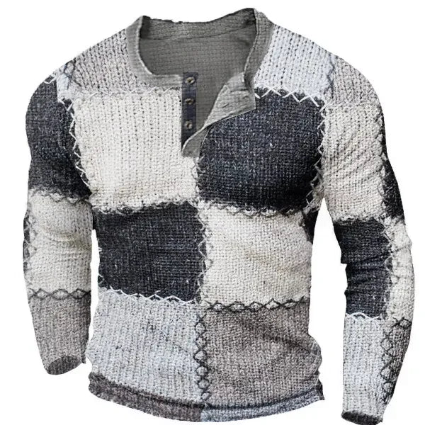 Henry - Men's Long sleeved T-shirt with plaid print pattern, men's